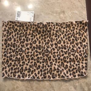 Cheetah Print Smocked Tube Crop Top